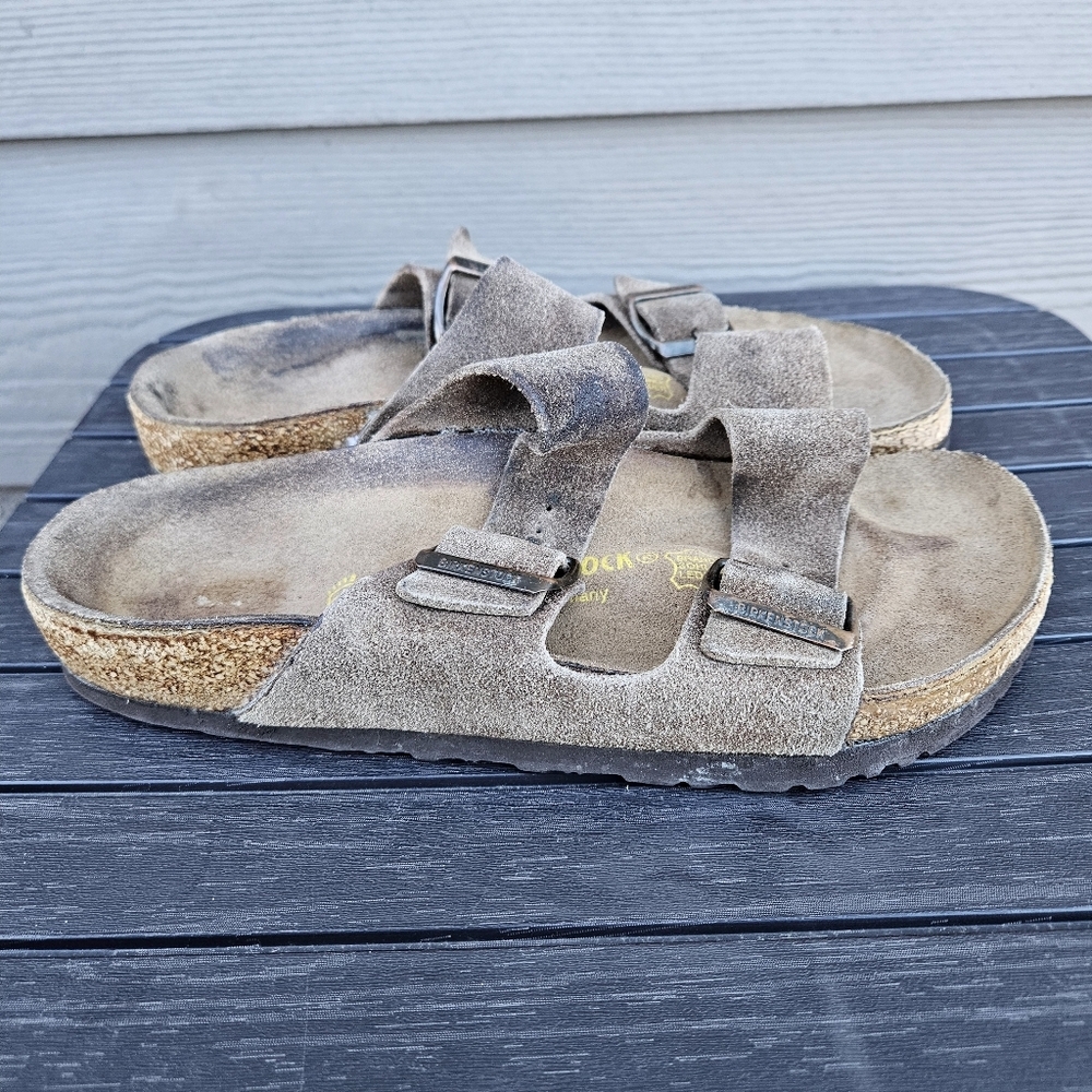 Birkenstock Arizona Tan Brown Suede Leather Sandals Soft Strap Size 38